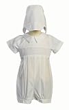 Boy's Smocked Cotton Christening Baptism Romper with Hat