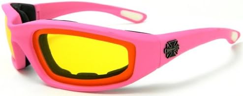 Pink Padded Yellow Lens Choppers Night Driving Biker Motorcycle Sunglasses Goggles Riding