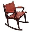 Cedar and leather rocking chair, 'Contemporary'