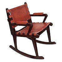 Cedar and leather rocking chair, 'Contemporary' Cedar and leather rocking chair, 'Contemporary'
