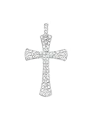 Ladies 18K White Gold 0.71Ct Round Cut Diamond Designer Charm Cross Pendant 3.3Gr