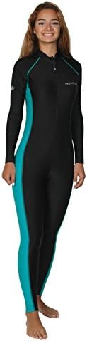 Women Sun Protective Stinger Suit Dive Skin Black Turquoise