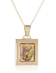 14k Yellow Gold Saint Michael Square Picture Medal Necklace, 18"