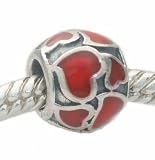 ONE GENUINE SOLID STERLING SILVER CIRCULAR RED ENAMEL HEARTS CHARM - TO FIT PANDORA, TROLLBEADS, CHAMILIA, BIAGI, BACI, TEDORA, AMORE AND ANY SIMILAR 3MM BRACELETS