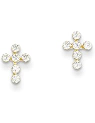14K Yellow Gold CZ Cross Stud Earrings Jewelry New