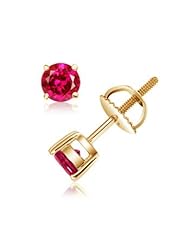 Round Lab Created Ruby Studs in 14K Yellow Gold (6 mm)