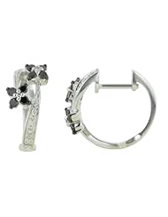 14K White Gold 0.4ct Dual Flower Black and White Diamond Hinged Huggie Earrings