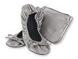 Sidekicks Foldable Ballet Flats Shoes w/ Carrying Case SILVER MEDIUM