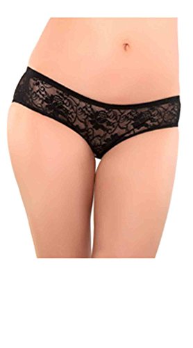 Smile YKK Women’s Lace Open Crotch G-String Ruffle Thong Black