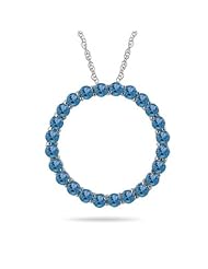 0.95 Cts Swiss Blue Topaz Circle Pendant in 14K White Gold