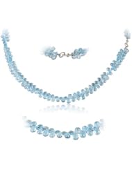 123.00 Cts AA Briolettes Swiss Blue Topaz Necklace in Silver