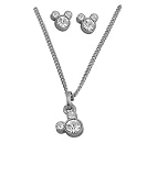 Disney ladies Silver Plated Necklace with Diamante Mickey Mouse Charm plus Silver Plated Diamante Mickey Mouse Stud Earrings