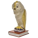 IMAGE OF Small Owl on Books Facing Left Figurine in Butterscotch Fishnet - Bird Collection by Herend