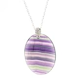 Beautiful Fluorite Pendant in Silver Tone Bail with Rhinestones - Oval Shape, 41x32mm Pendant Dimension - 18'' Silvertone Chain Included