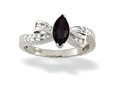 14K White Gold Genuine Marquise Black Onyx and Diamond Bow Ring