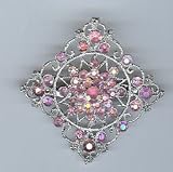 Diamond Shaped Brooch with Silver Nickel Finish and Pink Stones