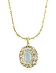 Renata de Dalmas Blue Agate and White Topaz Pendant Necklace on Chain 20"
