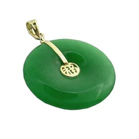 Green Jade "Luck" Moon Pendant, 14k Gold by 