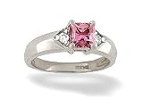 14K White Gold Genuine Square Pink Tourmaline and Diamond Ring