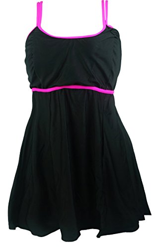 Cocoship Black Plus Size Cerise Mint Swimdress One Piece Swimsuit Beachwear(FBA)