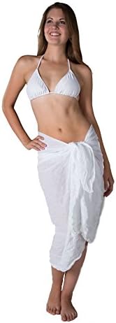 No Iron Cotton Swimsuit Sarong Cover up in White