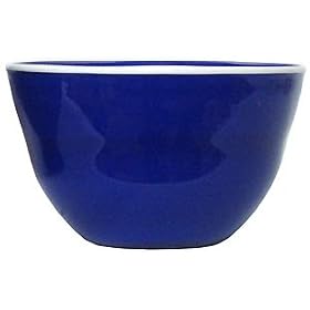 Hand Blown Glass Blue Small Salad Bowl With White Rim 4 H Set 4