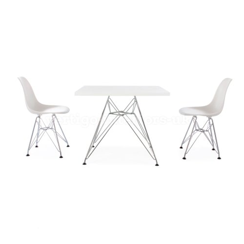 Eames Style Kids Square White Table &amp; 2 Kids DSR Chairs - White
