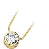 Stunning! 14k Yellow-gold 06.5MM=1 CT Moissanite Solitaire Pendant Slide on a 14k Yellow-gold 18 Diamond-cut Snake Chain