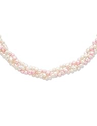 Sterling Silver 6-7mm White & Pink Fw Cultured Pearl W/2in Ext. Necklace