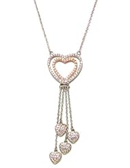 Just Give Me Jewels Sterling Silver and Rose Gold Pave Cubic Zirconia Heart Pendant Necklace