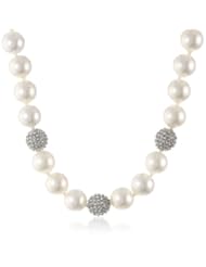 Kenneth Jay Lane White Pearl and Crystal Pave Ball Necklace, 17"