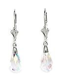 14k White Gold 9x6mm Swarovski Crystal Pear Drop Leverback Earrings - Measures 29x6mm - JewelryWeb