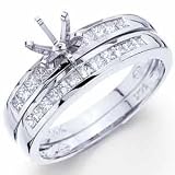 14Kt White Gold Diamond Wedding Ring Set, Semi-Mount Setting