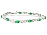 14K White Gold Genuine Oval Emerald and Diamond Bracelet
