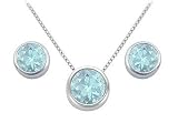 Sterling Silver Bezel-Set Created Aquamarine Pendant with Stud Earrings Set