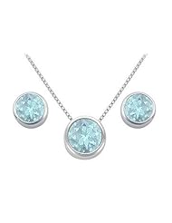 Created Aquamarine Pendant and Stud Earrings Set in Sterling Silver 2.00 CT TGW
