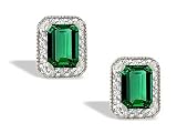 14K White Gold Emerald-cut Created Emerald and Diamond Earrings