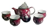Unique Birthday Gift Ideas Her - Matching Tang Fuchsia Chinese Porcelain Tea Set & Tea Jar