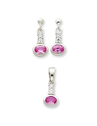 Sterling Silver Pink Cz Earrings And Pendant Set, Best Quality Free Gift Box Satisfaction Guaranteed