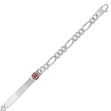 Sterling Bracelet, 7 in long, 5.5mm wide Figaro 150 Gage Medical Alert ID