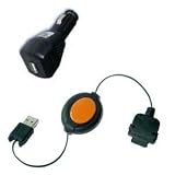 For For Dell Axim X5 Retractable Sync and Charge Cable - Car Charger Bundle