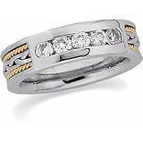 14K Two-Tone Gold Diamond Handwoven Wedding Band Duo - Gent's Ring