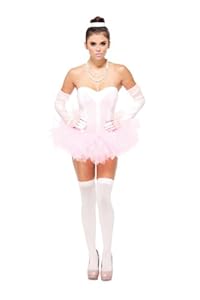 Forplay Tippy-toe Temptress Ribbon, Bodysuit With Petticoat, Gloves, Pink, X-Small/Small