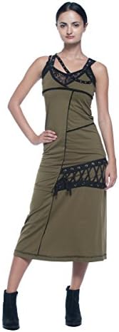 Women's Sci-Fi Industrial Goth Cyber Punk Steampunk Harness Strap Military Dress (M/L, Green)