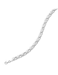 BRI Jewelry 14K 7.25" White Gold Shiny Diamond Cut Heart Type Fancy Bracelet with Pear Shape Clasp