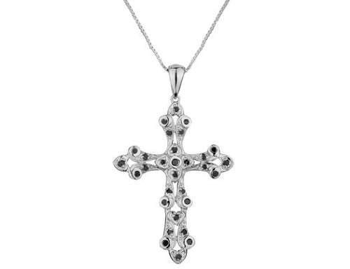 Black Diamond Cross Pendant 1/3 Carat (ctw) in Sterling Silver with Chain