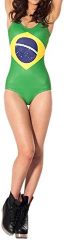 OUCHI Women Beachwear Bold Digital Print Stretch Sheath One Pieces Swimsuits One Size Brazil Flag Green