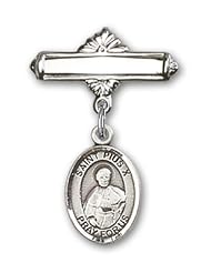 Sterling Silver Baby Badge with St. Pius X Charm and Polished Badge Pin