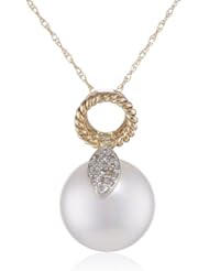 10K Yellow Gold 12.0-12.5mm Freshwater Cultured Pearl and Diamond Fashion Pendant Necklace (0.05 cttw, G-H Color, I1-I2 Clarity), 17"
