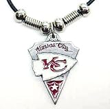 Kansas City Chiefs Leather Necklace w/Beads & Pewter Pendant - NFL Football Fan Shop Sports Team Merchandise